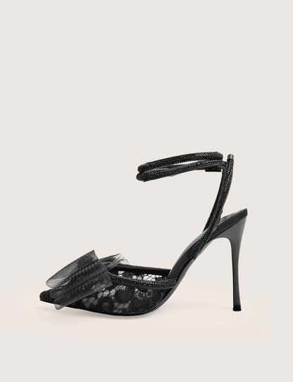 Brat Black Diamante Strap Wrap Around Pointed Stiletto Heels