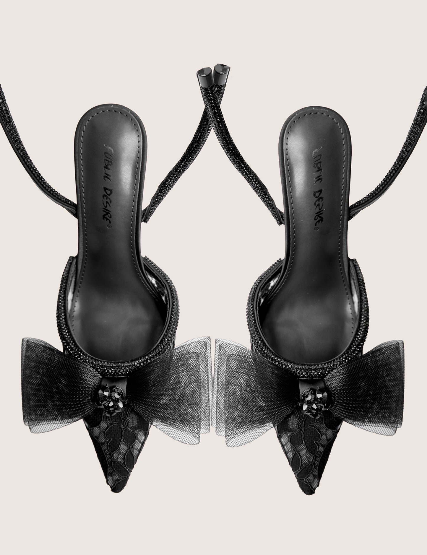 Brat Black Diamante Strap Wrap Around Pointed Stiletto Heels