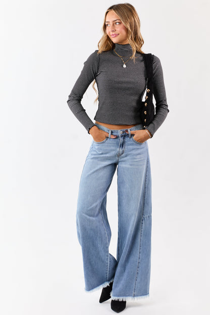 Cello Light Wash Raw Hem High Rise Wide Leg Jeans