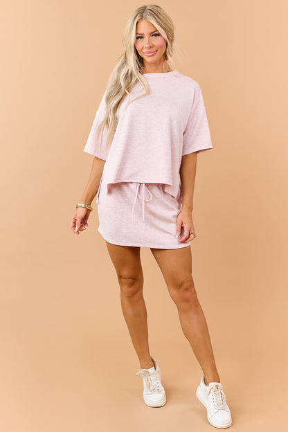 Heathered Cherry Blossom Short Sleeve Knit Top
