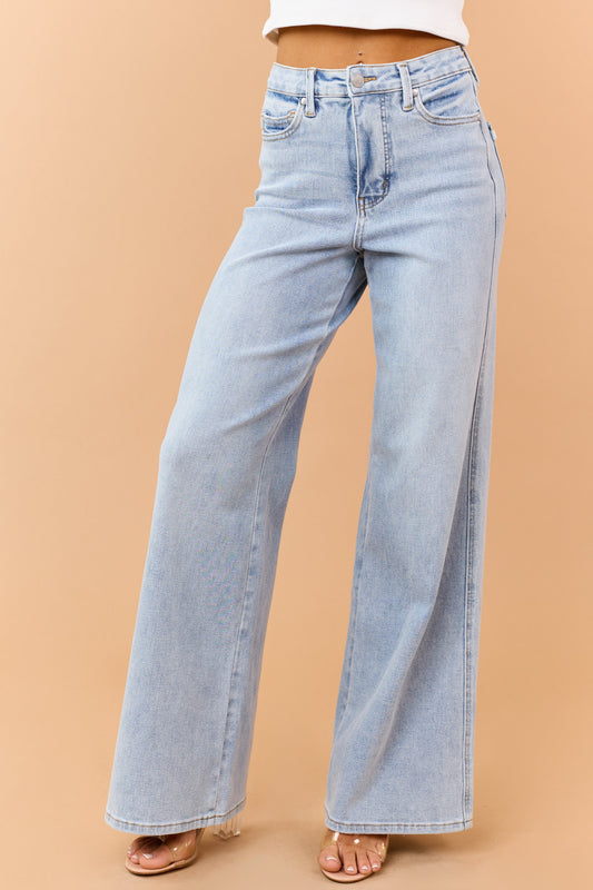 Judy Blue Light Wash Wide Leg Tummy Control Jeans