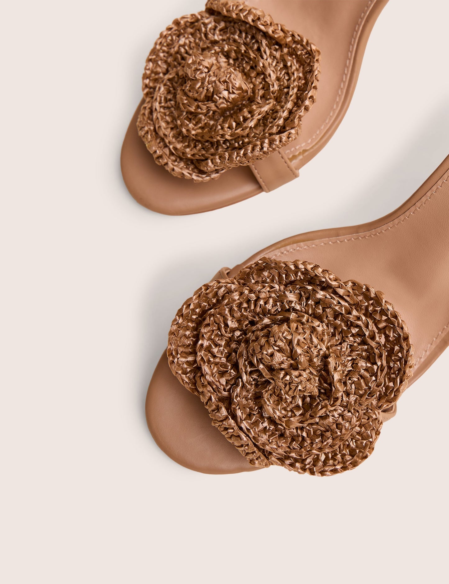 Karla Natural Raffia Flower Barely There Lace Up Stiletto Heel