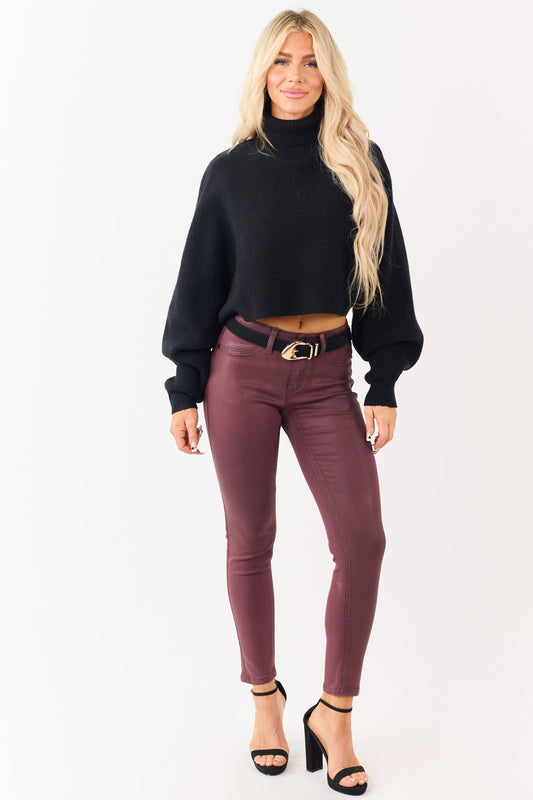 KanCan Mahogany Mid Rise Coated Stretchy Skinny Jeans