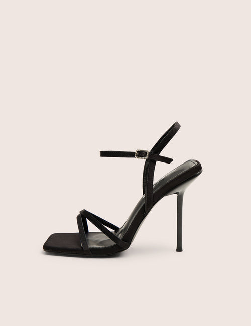 Moss Black Velvet Strappy Stiletto Heels