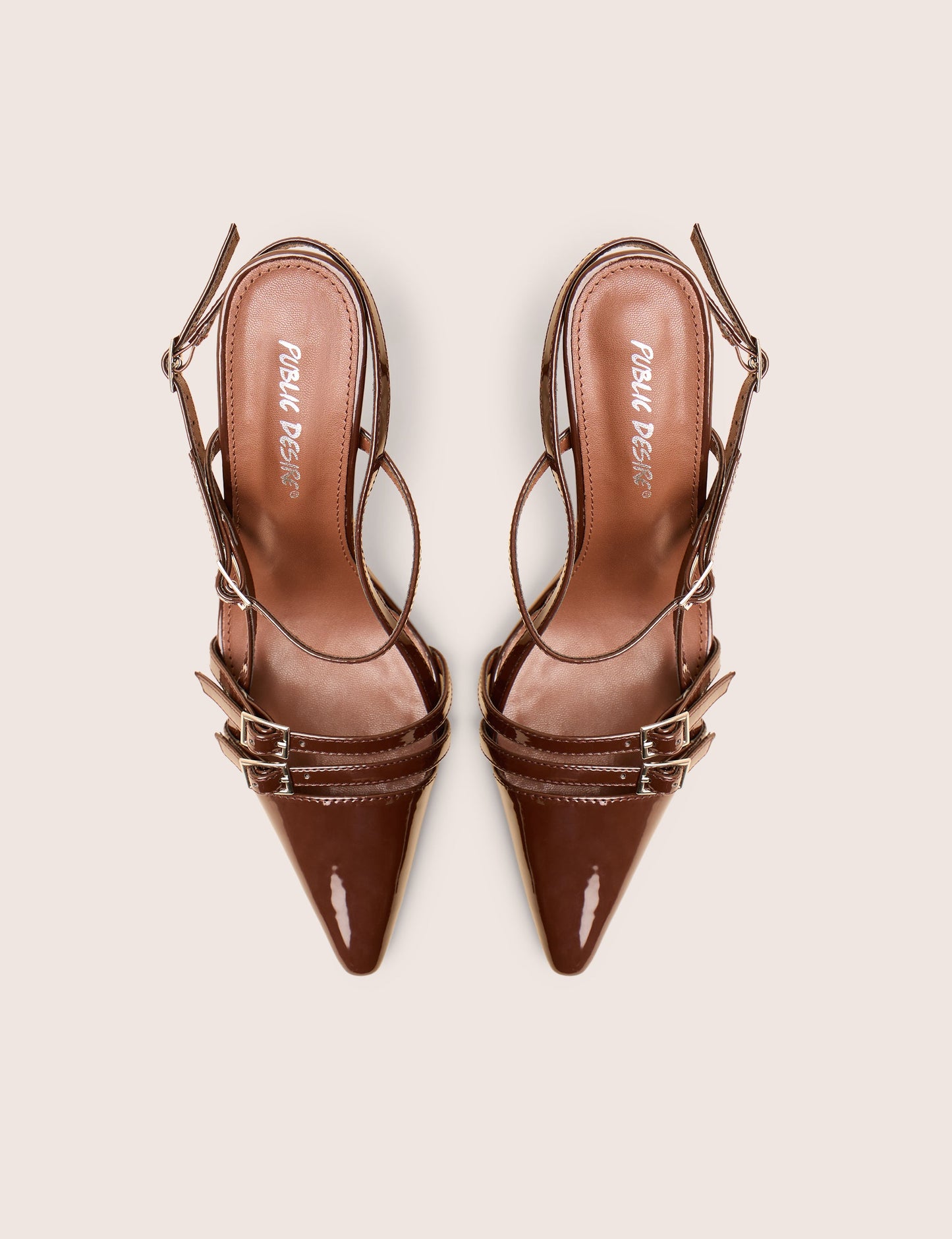 Sushi Brown Patent Buckle Detail Slingback Court Shoes